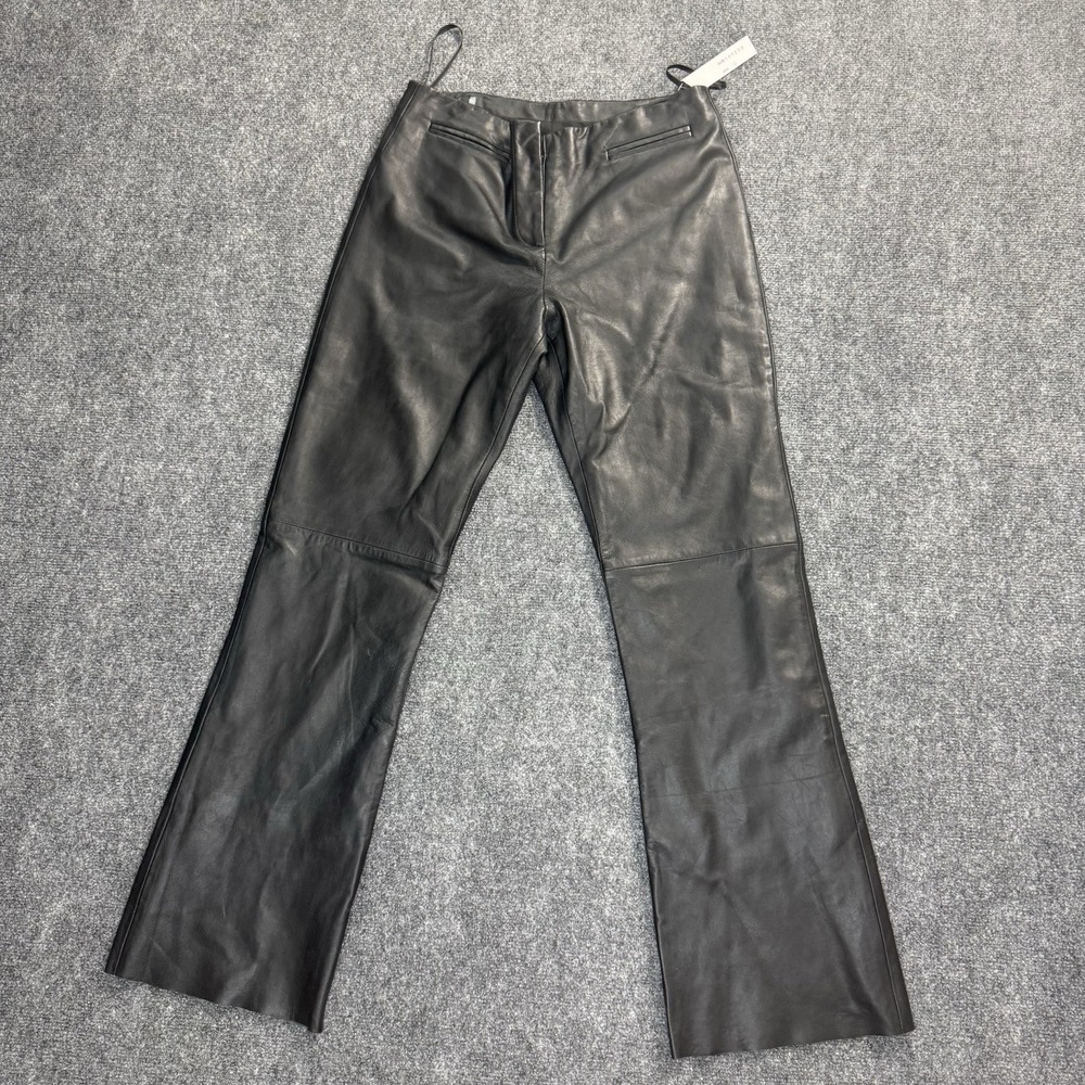 Vintage VS2 by Vakko Women's 12 Black Genuine Leather Pants Straight Leg Y2K